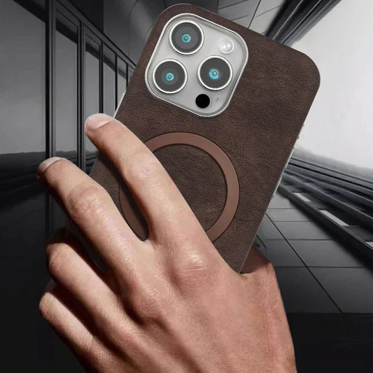 Classic Premium Leather Magnetic iPhone Case | Shockproof | 15 ft Drop Protection