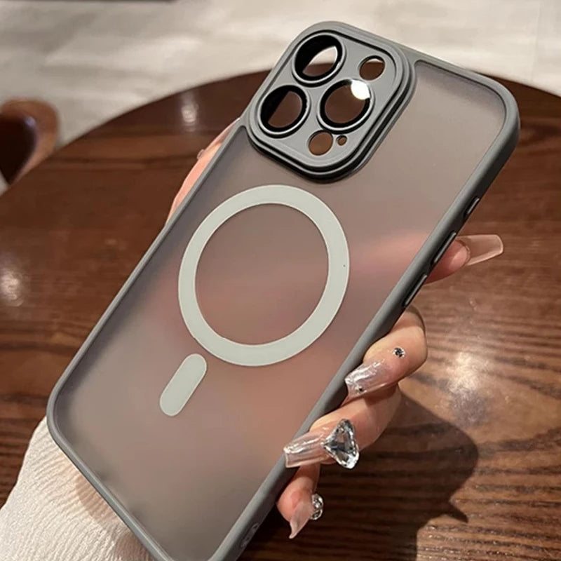 Premium iPhone Transparent Matte Magnetic Wireless Charger Shockproof Case