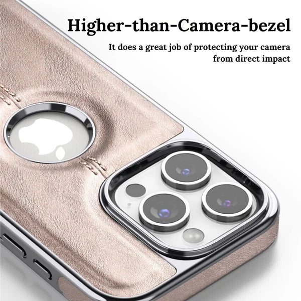 Premium iPhone PU Leather Chrome Case Cover | 8 ft Drop protection