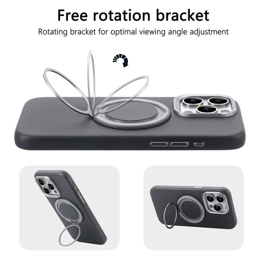 Premium iPhone Cover | Magnetic Bracket Slim Leather | Finger Ring Holder Kickstand | 8 ft Drop Protection