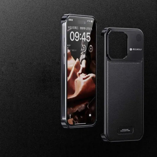 Genuine Vegan Leather Phone Case With Metal Frame | 15 ft Drop Protection