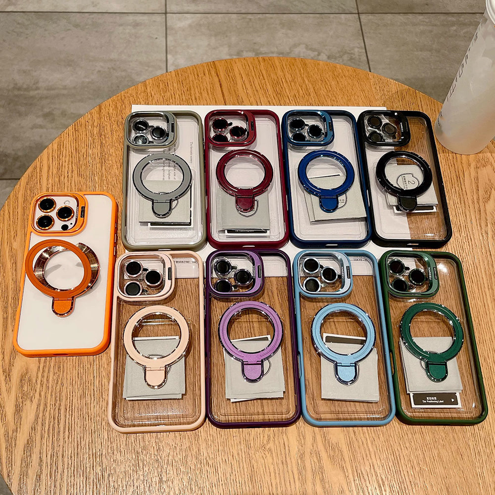 Premium Transparent iPhone Case with 360° Ring Stand and Camera Protection | 14 ft Drop Protection