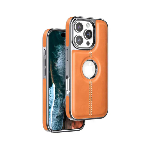 Premium iPhone PU Leather Chrome Case Cover | 8 ft Drop protection