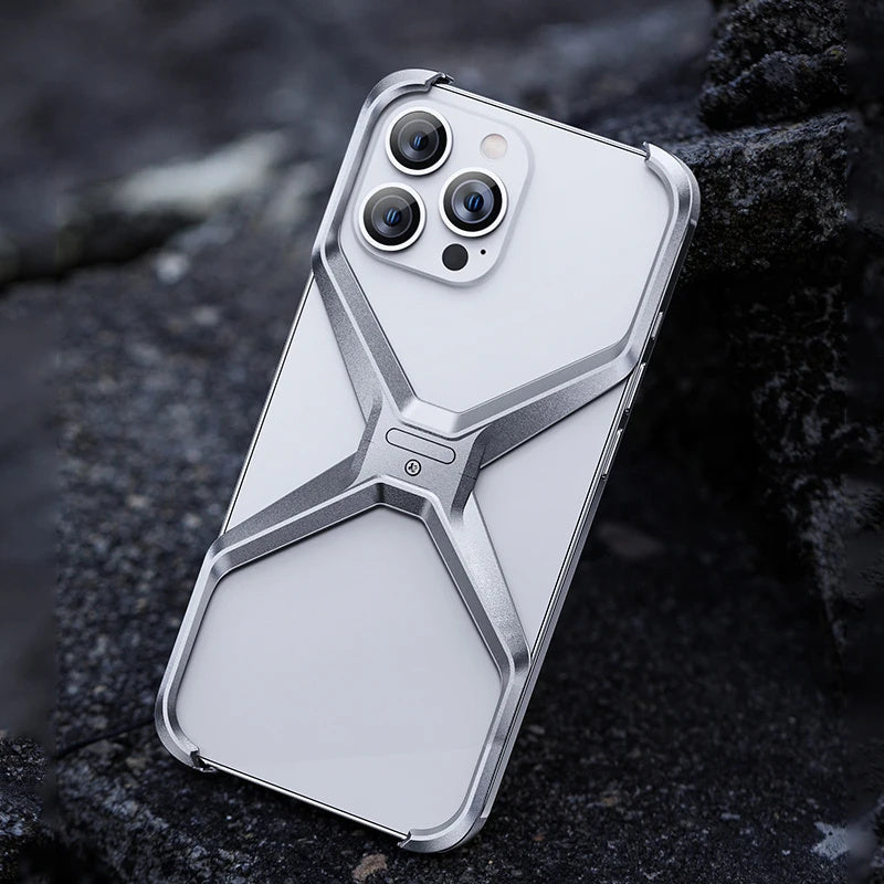 Luxury Aluminum Alloy Rimless Case for iPhone | Armor Shockproof | 15 ft Drop Protection