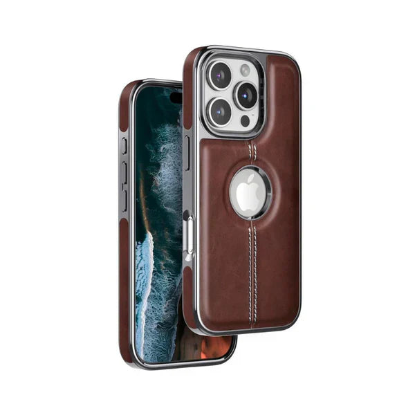 Premium iPhone PU Leather Chrome Case Cover | 8 ft Drop protection