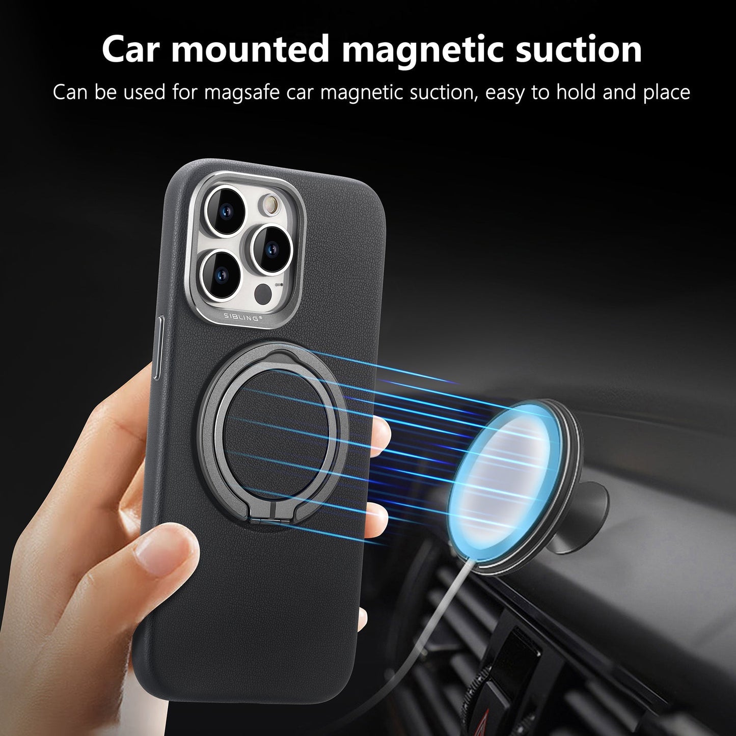 Premium iPhone Cover | Magnetic Bracket Slim Leather | Finger Ring Holder Kickstand | 8 ft Drop Protection