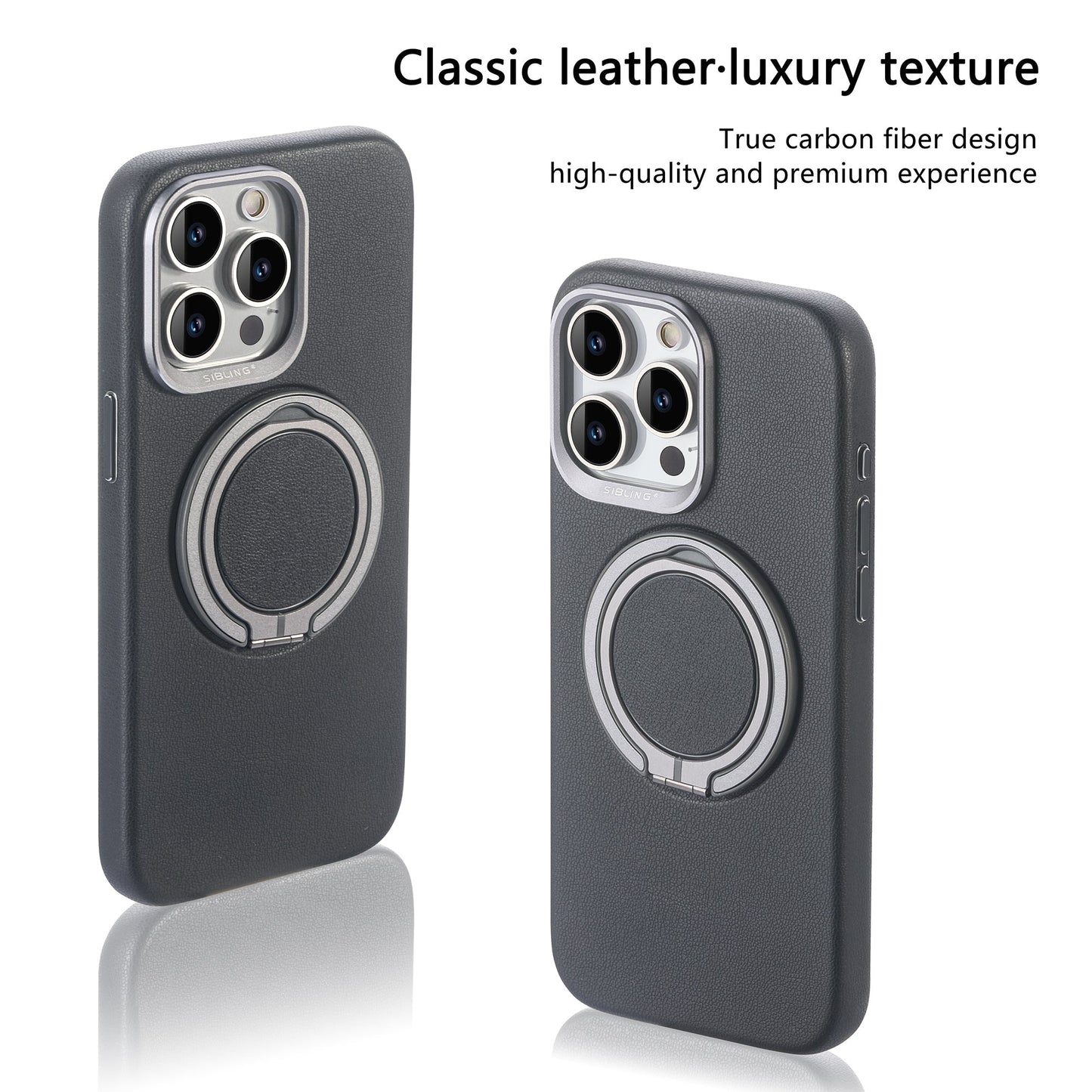 Premium iPhone Cover | Magnetic Bracket Slim Leather | Finger Ring Holder Kickstand | 8 ft Drop Protection