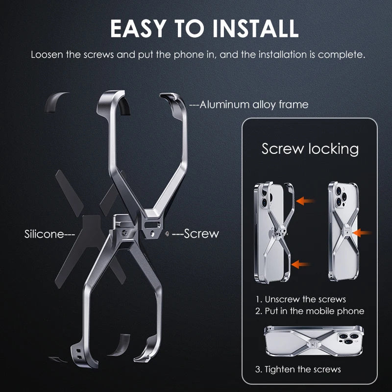 Luxury Aluminum Alloy Rimless Case for iPhone | Armor Shockproof | 15 ft Drop Protection