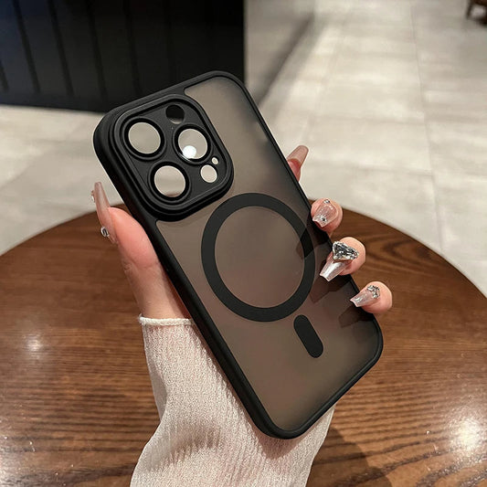 Premium iPhone Transparent Matte Magnetic Wireless Charger Shockproof Case