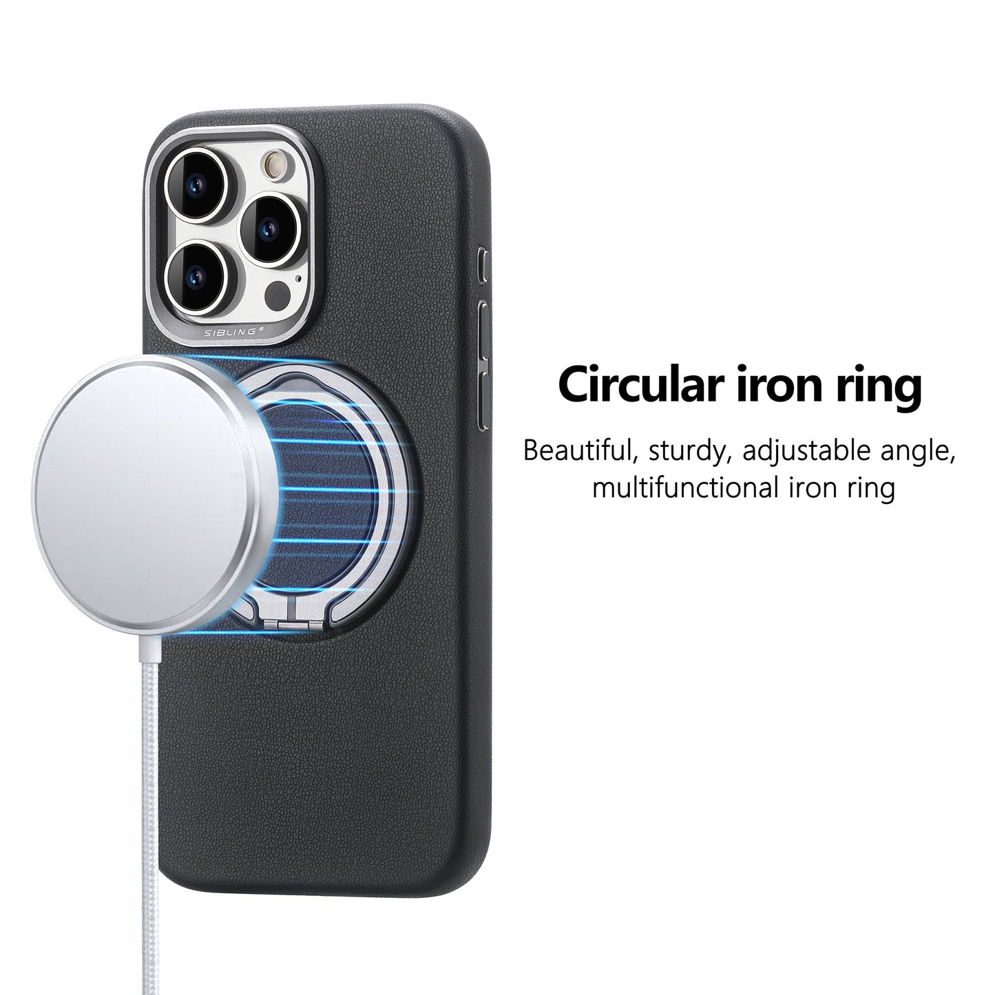 Premium iPhone Cover | Magnetic Bracket Slim Leather | Finger Ring Holder Kickstand | 8 ft Drop Protection