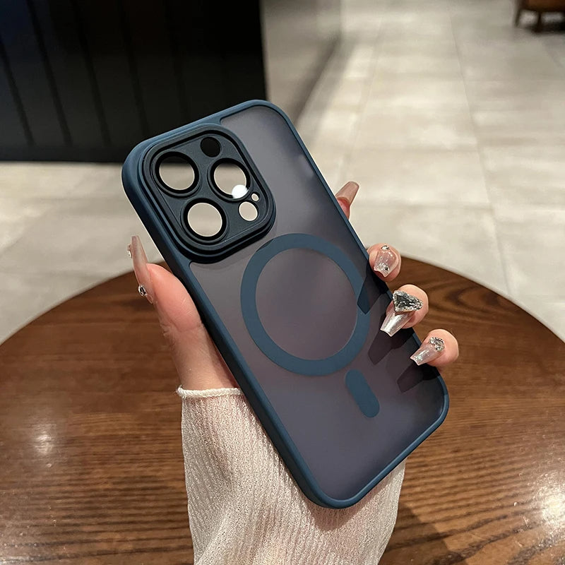 Premium iPhone Transparent Matte Magnetic Wireless Charger Shockproof Case