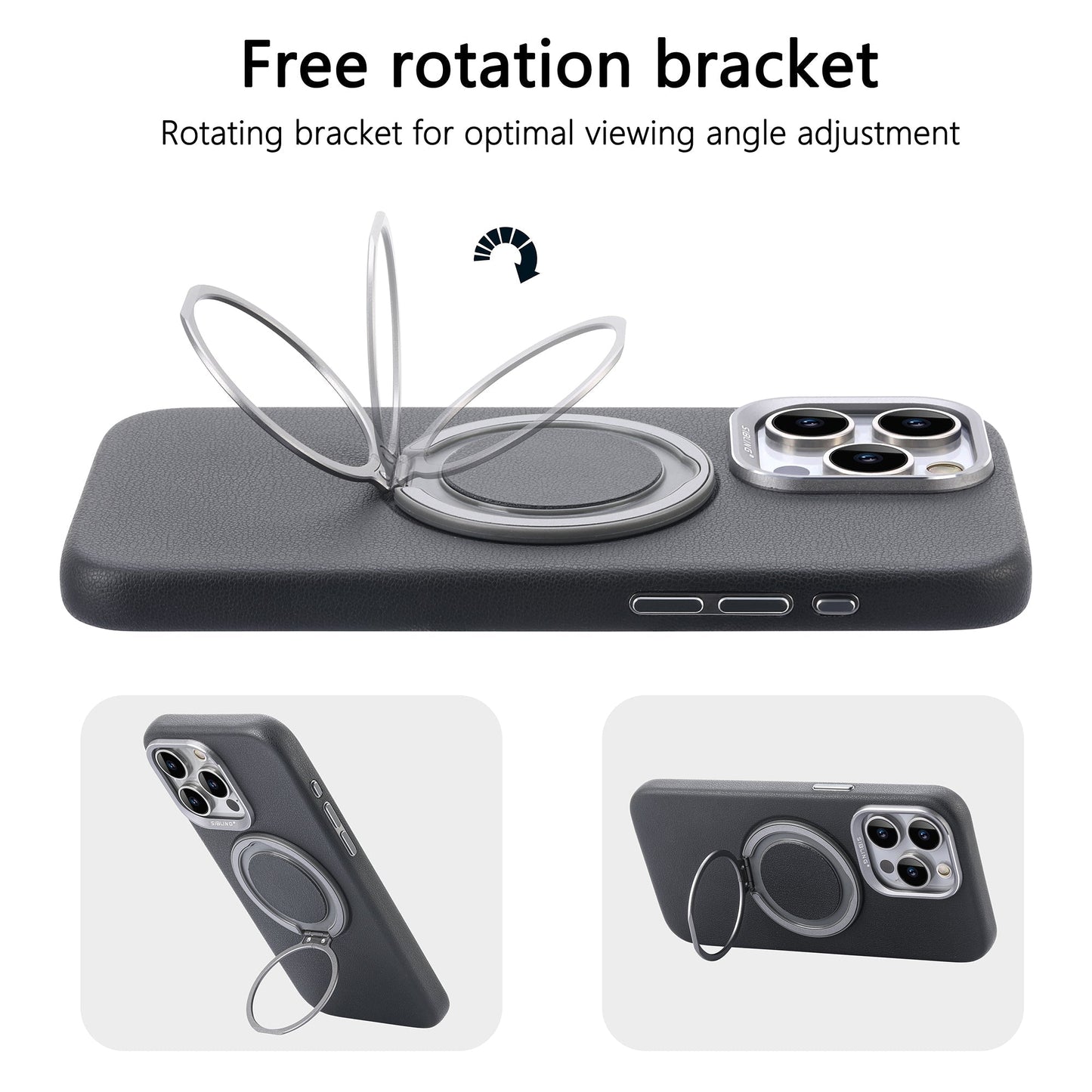 Premium iPhone Cover | Magnetic Bracket Slim Leather | Finger Ring Holder Kickstand | 8 ft Drop Protection