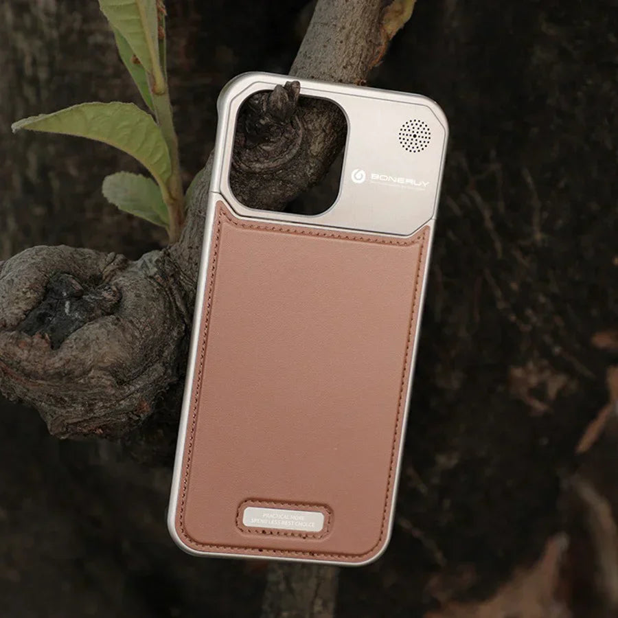 Genuine Vegan Leather Phone Case With Metal Frame | 15 ft Drop Protection