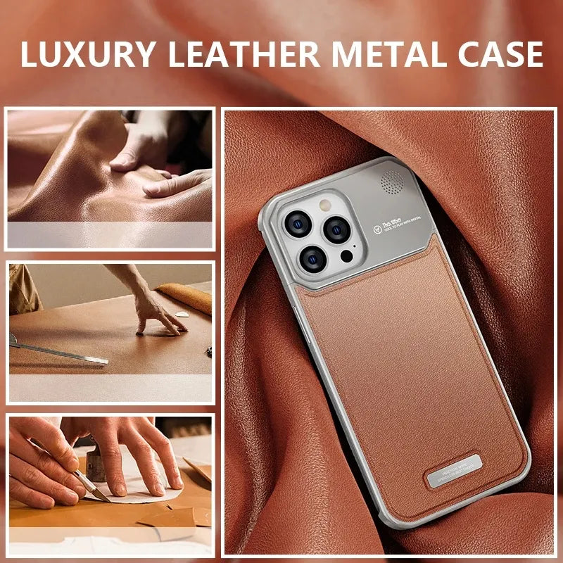 Genuine Vegan Leather Phone Case With Metal Frame | 15 ft Drop Protection