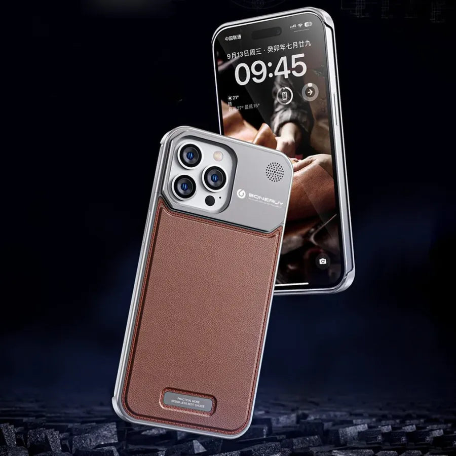 Genuine Vegan Leather Phone Case With Metal Frame | 15 ft Drop Protection