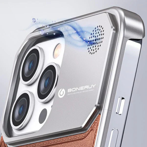 Genuine Vegan Leather Phone Case With Metal Frame | 15 ft Drop Protection