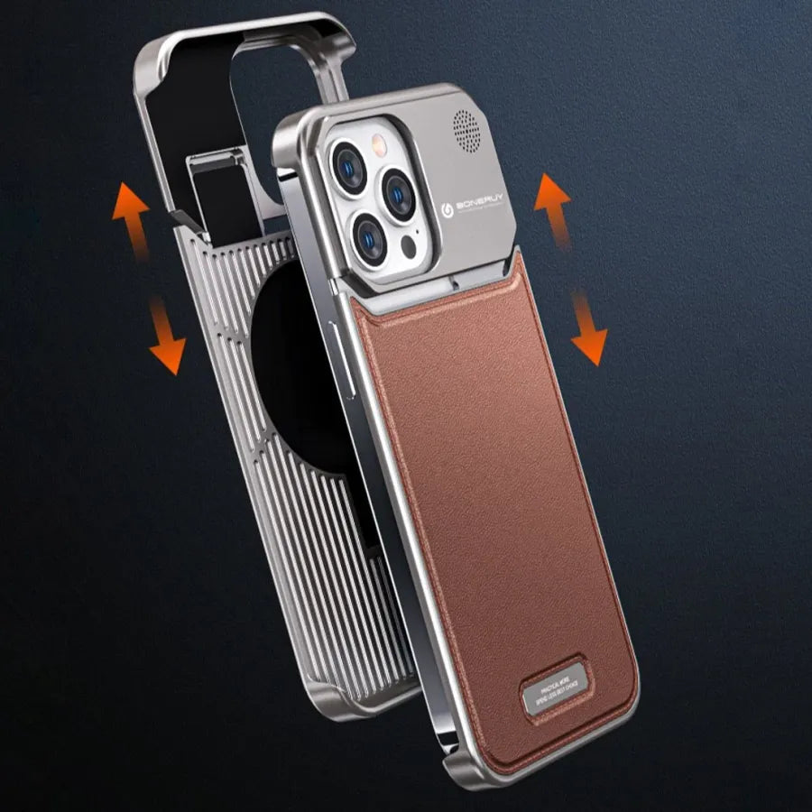 Genuine Vegan Leather Phone Case With Metal Frame | 15 ft Drop Protection