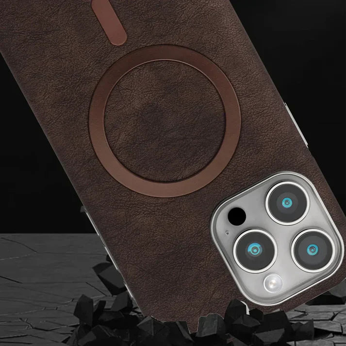 Classic Premium Leather Magnetic iPhone Case | Shockproof | 15 ft Drop Protection
