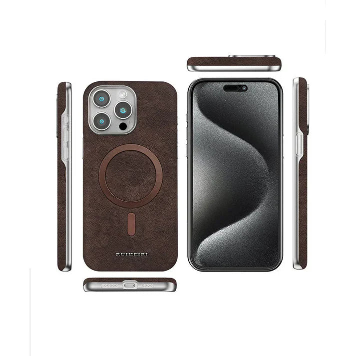Classic Premium Leather Magnetic iPhone Case | Shockproof | 15 ft Drop Protection