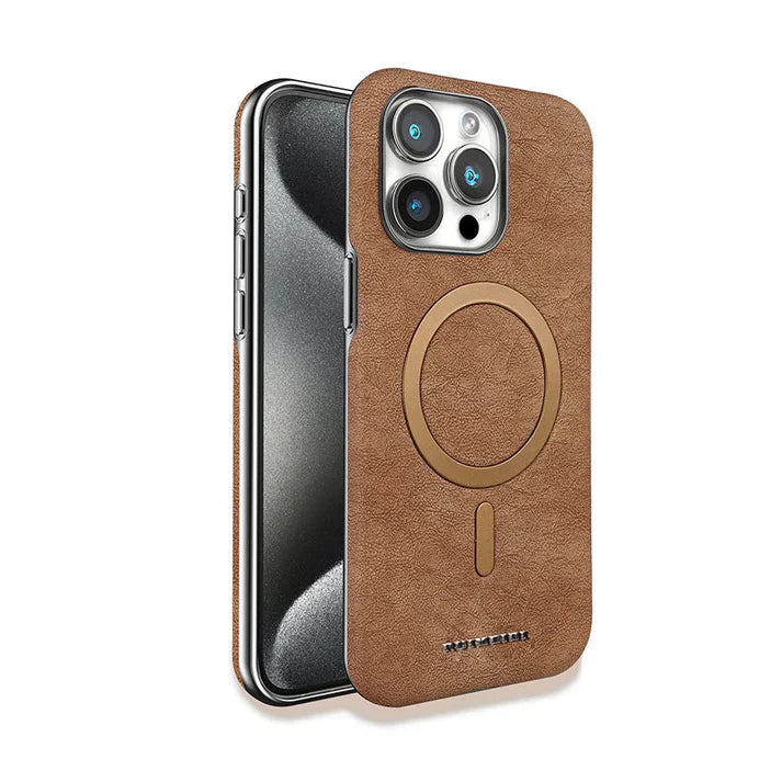 Classic Premium Leather Magnetic iPhone Case | Shockproof | 15 ft Drop Protection